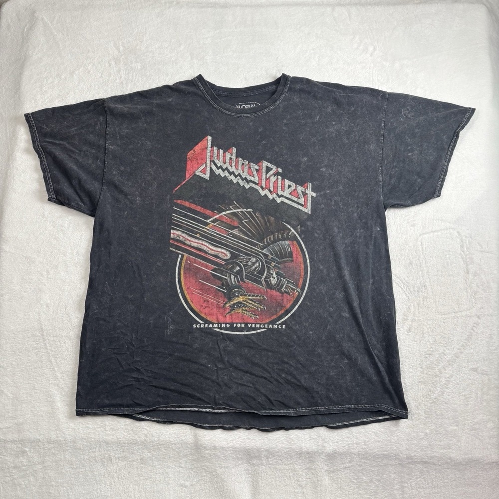 Judas Priest Screaming for Vengeance Acid Washed Short Sleeve Shirt Men's XL